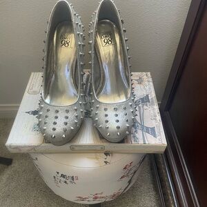 Speed Limit 98 Silver Spiked Stiletto Heels